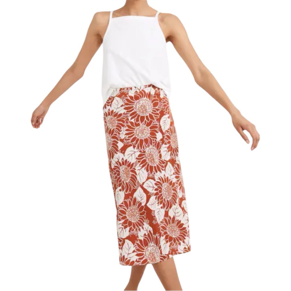 Madewell Boho Sunflower Floral Silk Midi Skirt